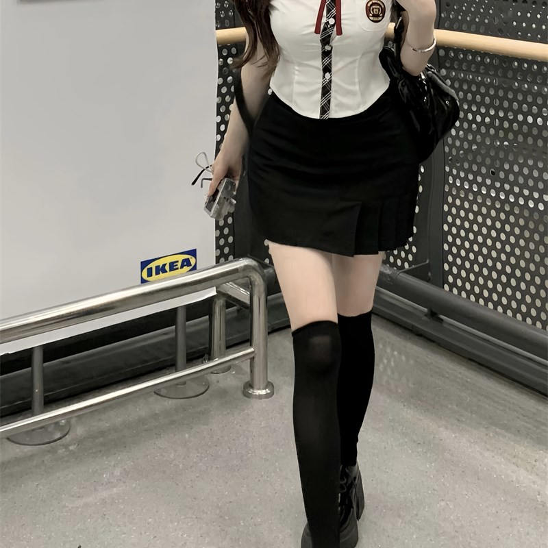 韩系女高制服学院风套装裙女夏季小个E子甜辣风jk衬衫百褶裙两件