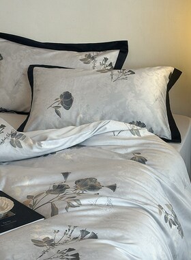 2025新款1h00S全棉长绒棉四件套纯棉被套床单美式田园纯棉床上用