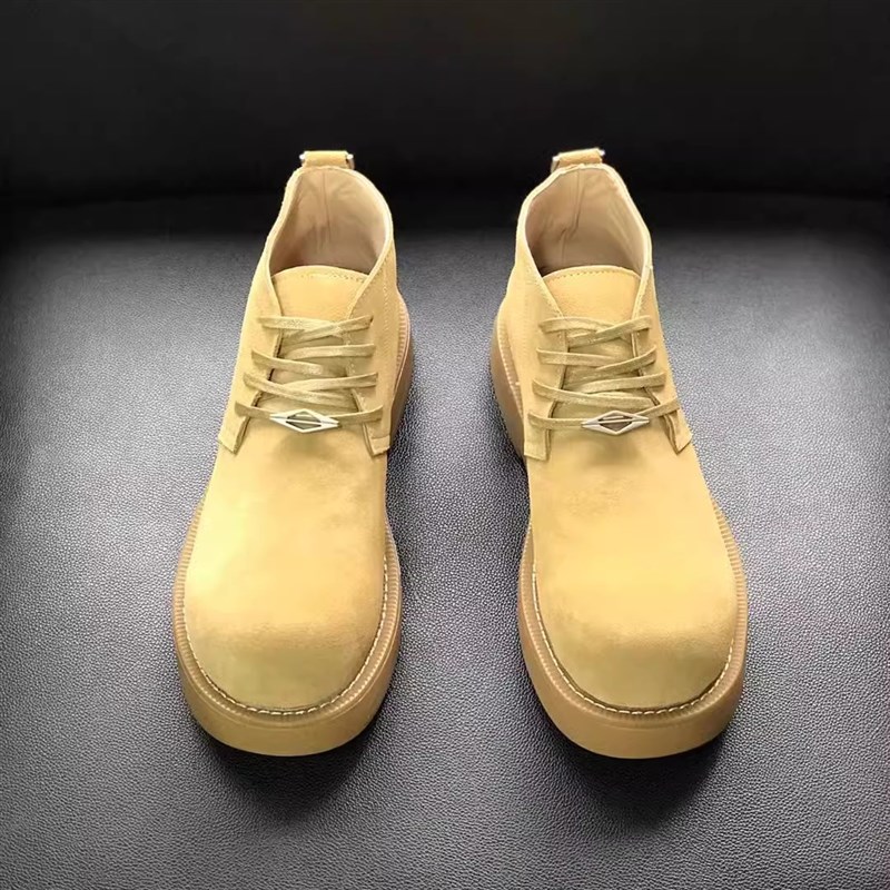 高帮皮鞋男潮男马丁靴英伦大黄靴增高大头冬季加绒厚底爆款德比鞋