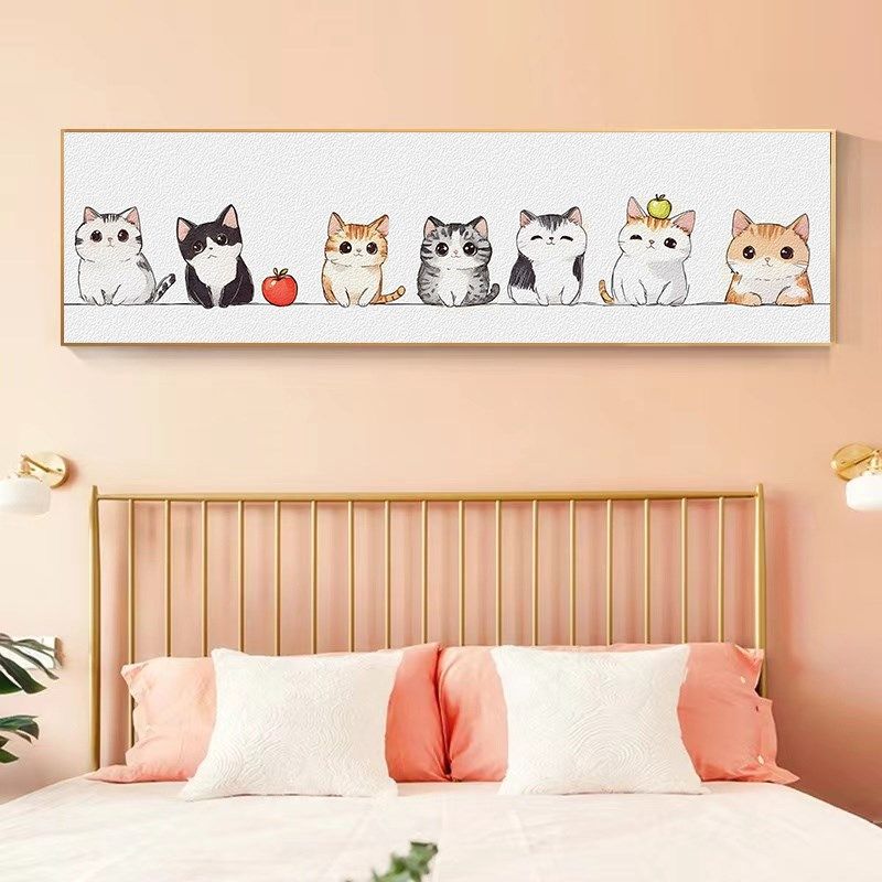 儿童房卧室床头装饰画卡通动物猫咪挂画男孩女孩房间画客厅壁画