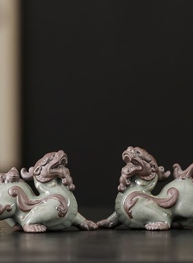 陶瓷貔貅招财摆件公母一对聚财皮丘客厅玄关酒柜办公桌面装饰