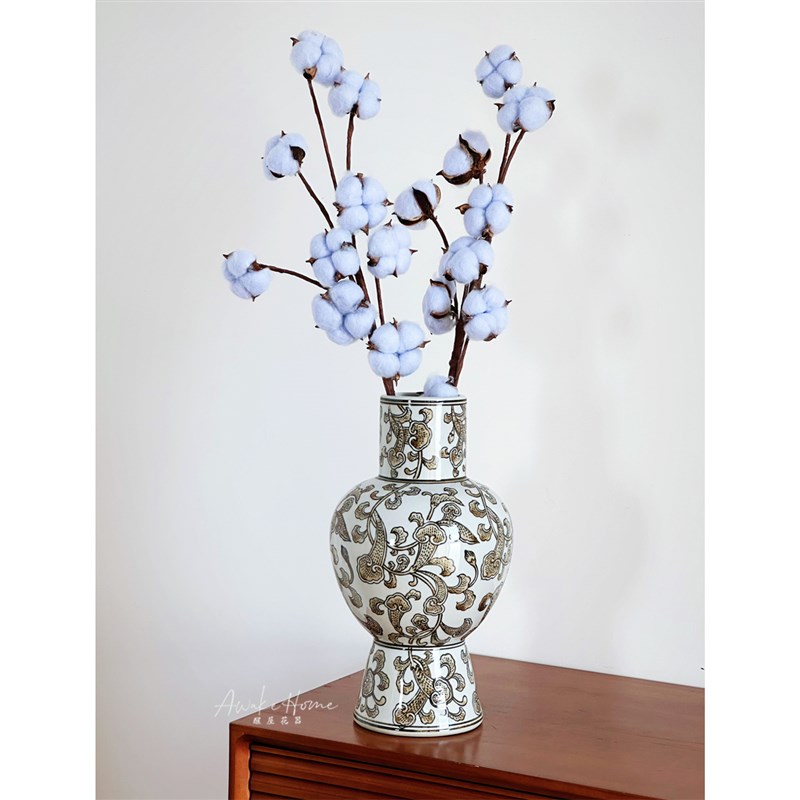 新中式手绘青花瓷花瓶玄关客厅艺术插冬青花器样板房民宿软装摆件