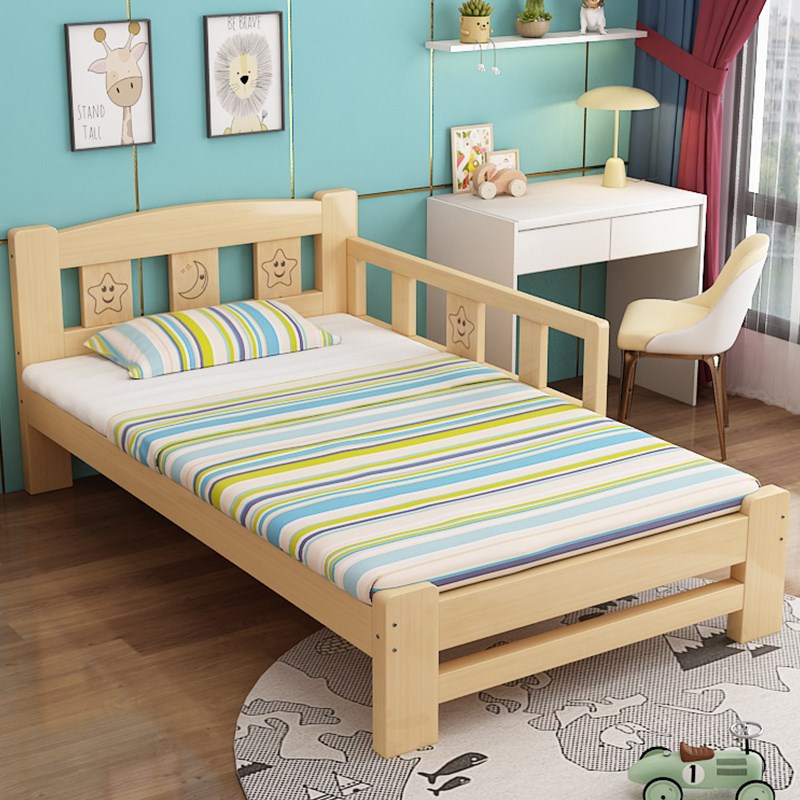 实木儿童床男孩1米2单人床卧室带护栏可拆卸简易小户型定制小孩床