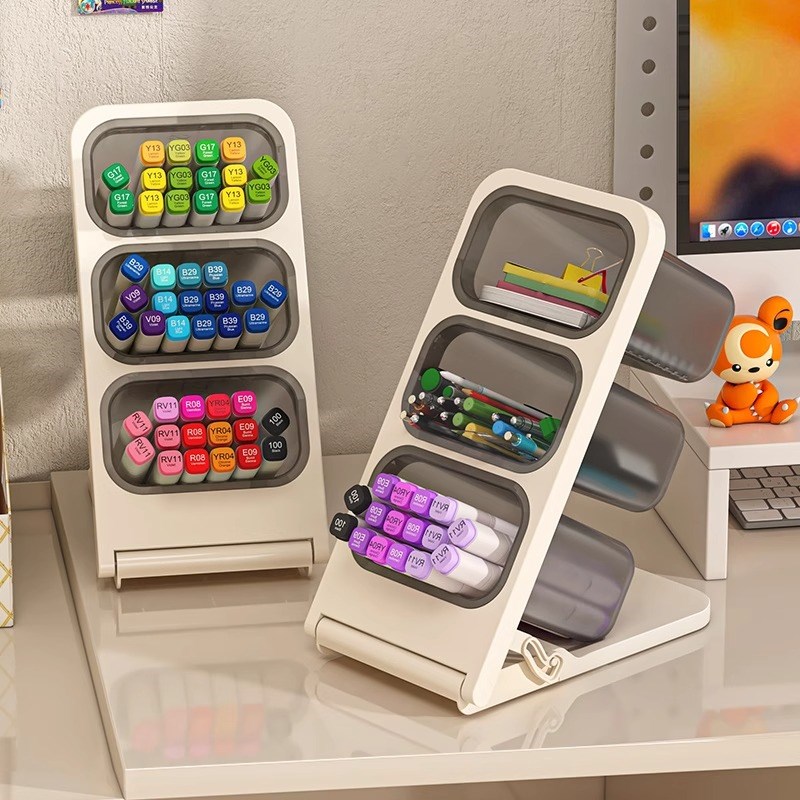 笔筒斜插式画笔架儿童男女孩书桌面文具水彩笔马克笔收纳盒超大容