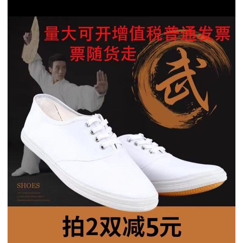 帆布鞋武术太极小白布鞋男女工作春款白色网球鞋运动软底透气成人