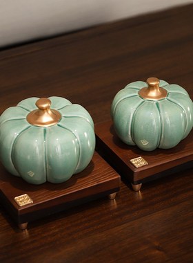 新中式南瓜摆件玄关客厅酒柜装饰陶瓷冰裂釉财福丰收寓意好物