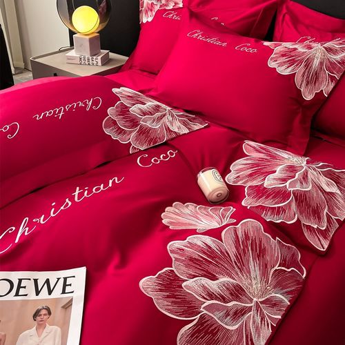 高档结婚四件套婚庆纯棉床单被套红色喜被新婚陪嫁喜庆婚床上用品