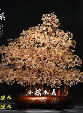 天然黄水晶摇钱树招财家居客厅玄关店铺公司乔迁开业送礼品摆件