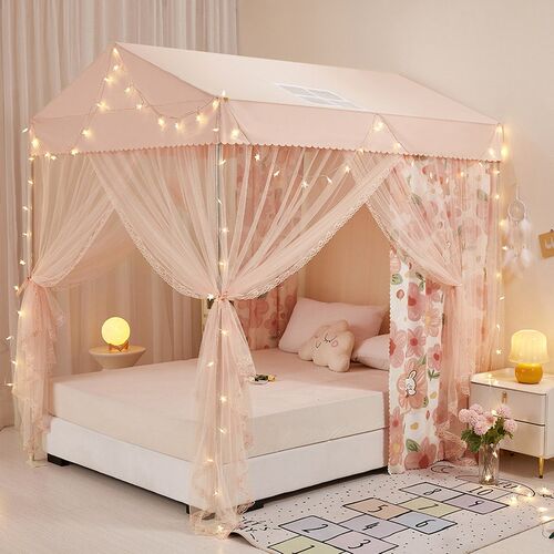 新款高级小房子落地床帘遮光床幔公主风帐篷儿童蚊帐女孩家用蚊帐