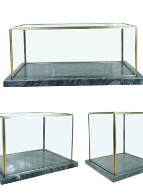 大理石方形玻璃罩摆件现代简约样板房间展厅工艺品展示陈列防尘罩