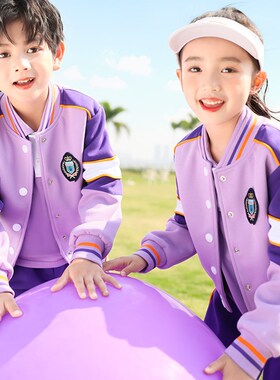幼儿园园服春秋装英伦风紫色儿童运动会校服套装小学生班服三件套