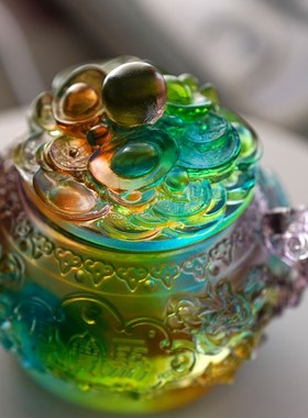 琉璃八吉祥聚宝盆招财聚财摆件工艺品酒柜玄关客厅家居装饰品摆件