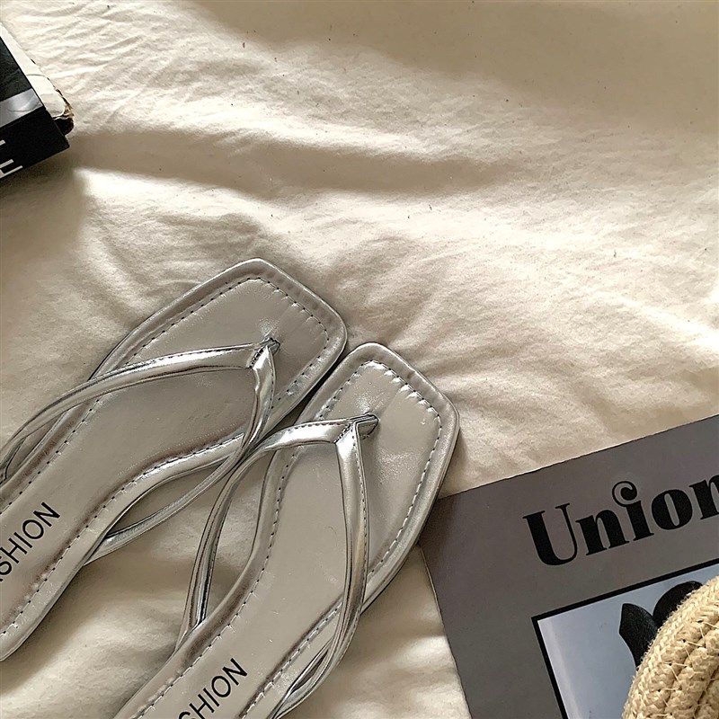 金屿鹿ins时髦方头平底人字拖女夏外穿新款韩版百搭海边夹趾拖鞋,女鞋,人字拖,淘宝优惠券,粉丝福利购,淘宝优惠卷