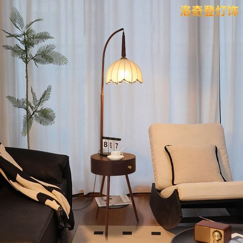 中古客厅落地灯沙发边高级感卧室床头柜抽M屉置物茶几一体装饰台