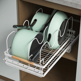 锅具收纳架拉篮橱k柜抽屉单层锅盆抽拉式 置物架极窄超深柜内放锅