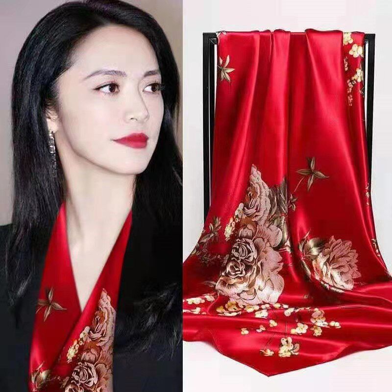 xx丝绸丝巾女士大方巾中老年妈妈秋冬款百搭围巾披肩纱巾头巾