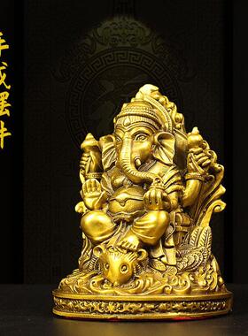 纯铜象神摆件泰国象鼻财神印度红财神泰式会所店铺装饰品汽车摆件