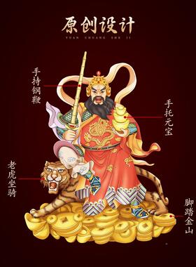 道家摆武财店神SIG摆爷件家用赵公明骑虎画像铺开业客厅招财挂画