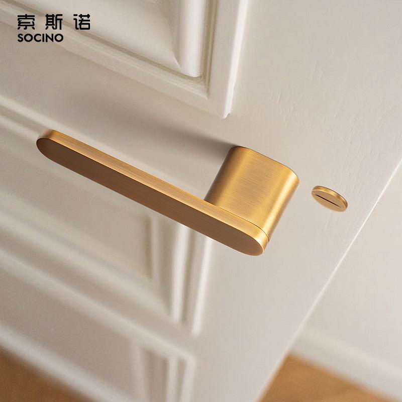 索诺约门锁室内卧斯室静音房门锁北欧黄古铜分体锁简用磁吸家门锁