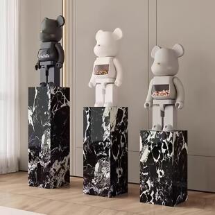 大理石岩板花架客厅玄关落地摆件酒店庭院轻奢高级感立柱雕塑底座