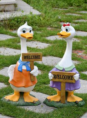 户外玻璃纤维雕塑彷真动物摆件花园庭院卡通鸭子花盆幼儿园装饰小
