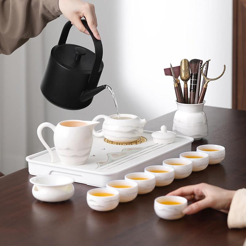 脂玉瓷具功夫茶套组白瓷家用办公泡盖碗茶Z1425-1陶瓷茶杯高档喝