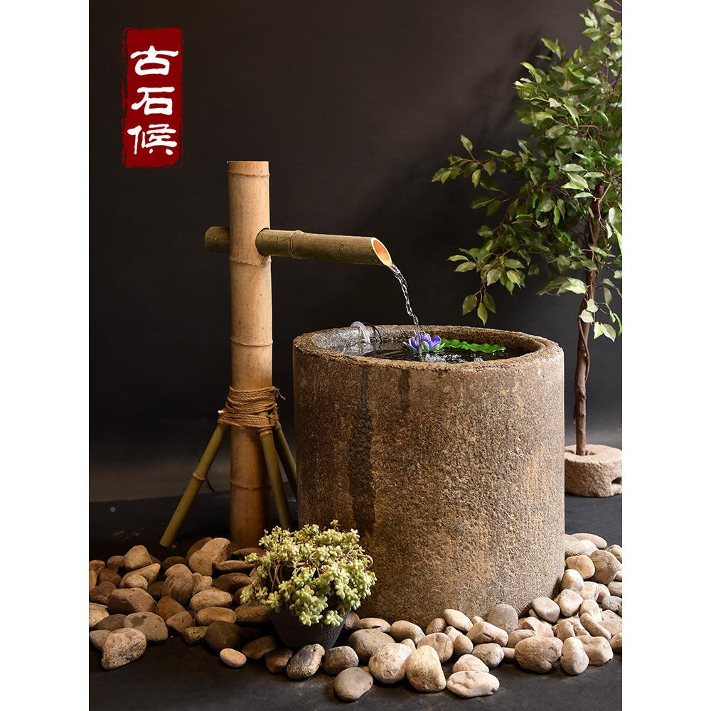 石鱼槽缸老石磨流水阳台庭装饰室中国JJF水景室外院景观内老石花
