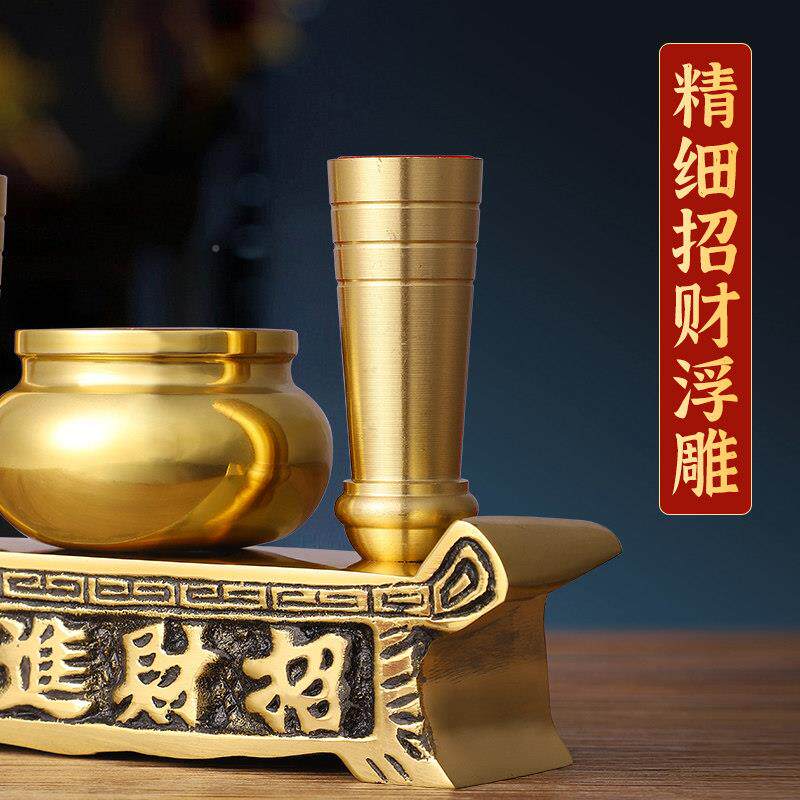 黄纯铜电烛香炉摆件烛台无礼新款电子香炉室内用蜡烛台供奉佛家招