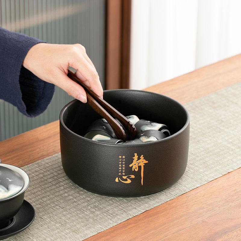 QKU黑茶陶洗家用中式笔洗茶茶海桶缸陶瓷洗茶水盂茶筅杯洗茶道零