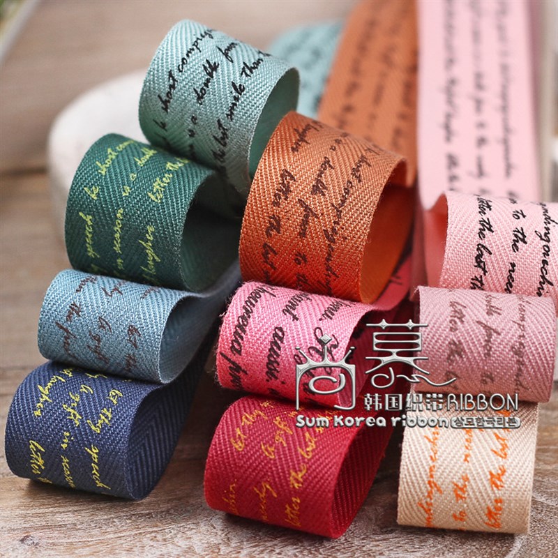织带 英文双人字纹棉带发饰diy材料包装服装撞色字母条纹丝带