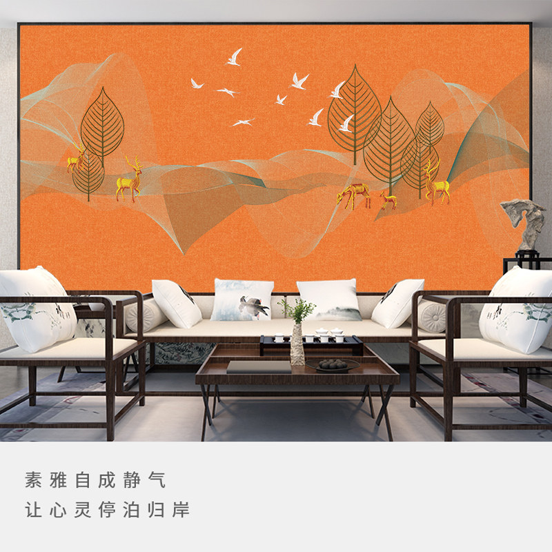 独绣墙布现代简约线条新中式客厅电视床头沙发背景墙刺绣壁布双12