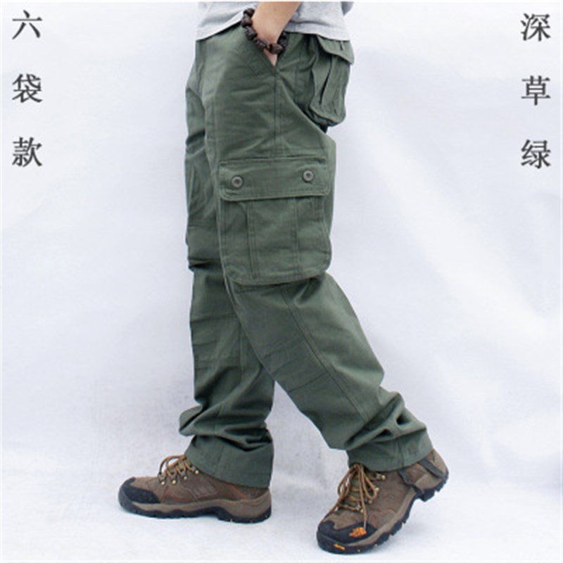 M-5XL 多口袋工装裤休闲长裤直筒工作制服劳保运动宽松男裤松紧裤
