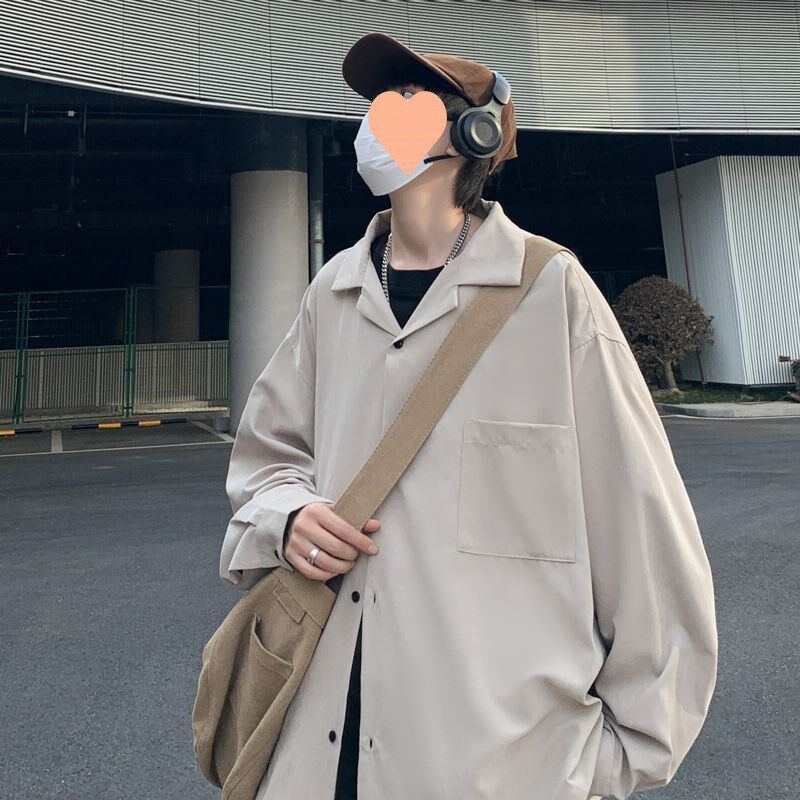 春夏季纯色长袖衬衫潮流三件套百搭休闲日系男生帅气一套搭配套装