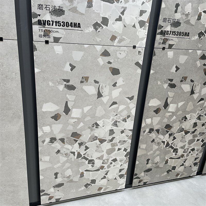 别墅瓷砖灰色哑光大颗粒系水磨石地砖750x1500花园阳台厨卫墙砖