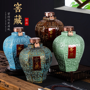 手工雕刻 10斤装 古铜陶瓷酒坛土陶家用酒缸酒罐壶密封酒瓶子空瓶
