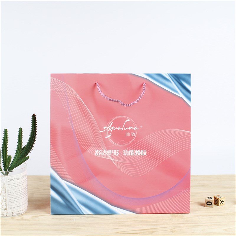 彩色印刷哑膜工艺可变特殊企业宣传纸袋大红色三股绳标志可以换