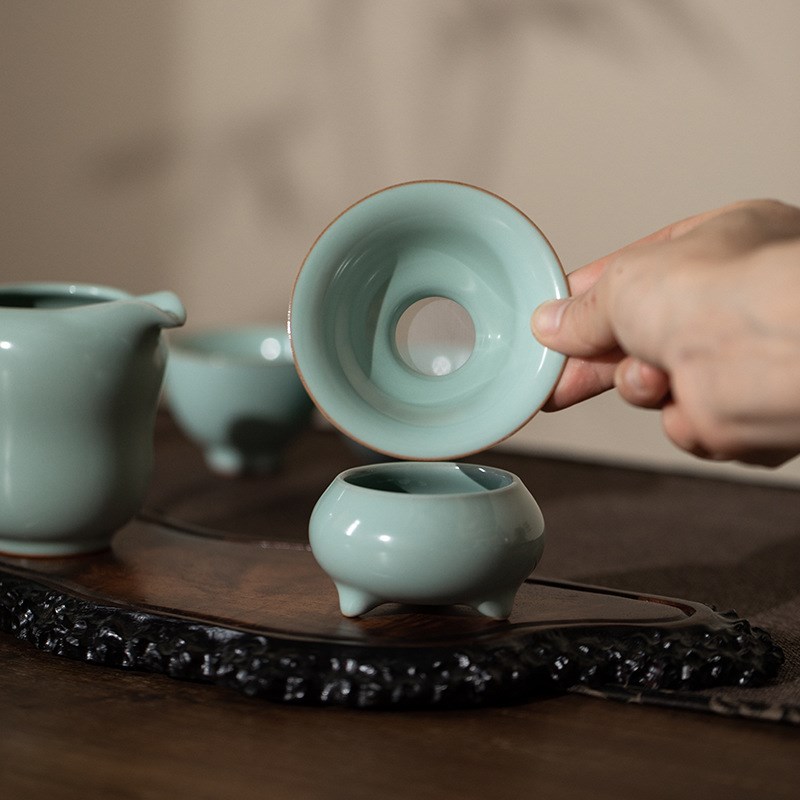 汝瓷陶瓷茶漏茶隔茶叶茶渣过滤功夫茶具配件开片可养简约轻携茶滤