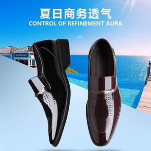 商务正装 皮鞋 男鞋 休闲内增高英伦韩版 夏季 潮流透气镂空皮凉鞋 男士