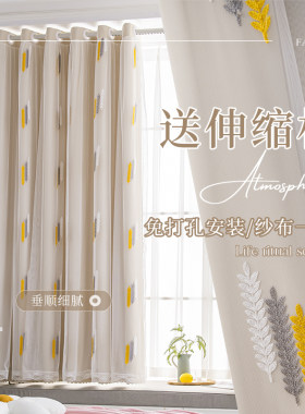 窗帘免打孔安装送伸缩杆一整套卧室女G孩房间双层带纱公主风梦幻