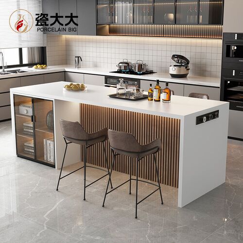 岩板岛台家用吧台餐桌客厅开w放式厨房倒台一体桌简约风白色导台