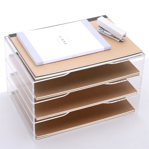 A4桌面横向文件收纳架透明亚克力文件柜文件筐书桌文L件夹多层文
