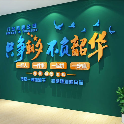 企业文化办公f室氛围墙面贴纸画装饰公司励志标语进门形象背景布