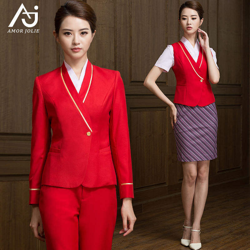南航空姐制服女职业套装高铁酒店B迎宾工作服时尚幼师工装大红色