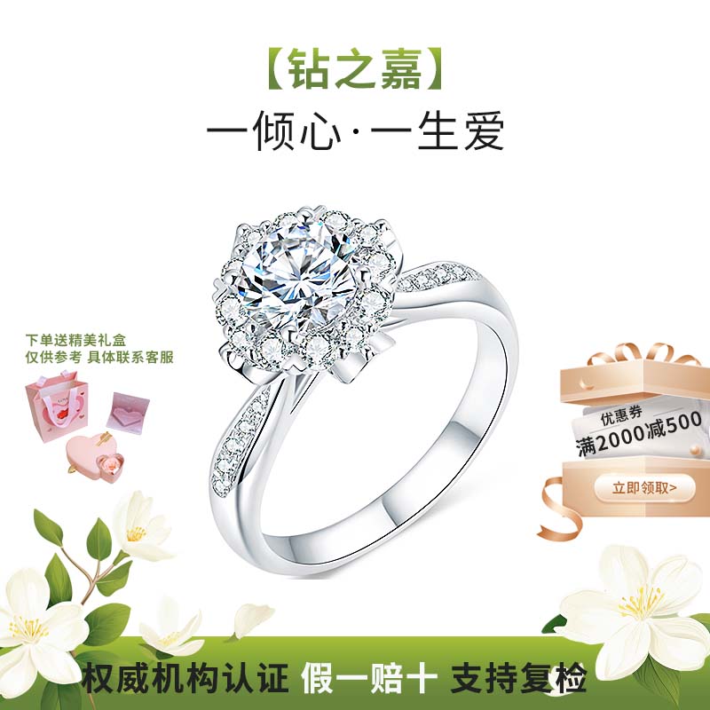 钻之嘉【培育】钻戒人造钻石戒指女求婚一克拉18k金铂金玫瑰星云