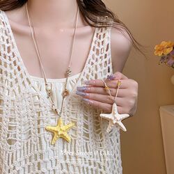 夏日多巴胺黄海星挂脖毛衣链女