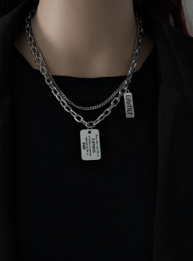 粗链条叠戴双层钛钢项链女潮ins嘻哈冷淡风锁骨链男不掉色潮牌酷