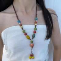 Colorful dopamine beaded tassel necklace, long retro new Chinese style pendant for women, paired with skirt and ethnic-style sweater chain thumbnail 4