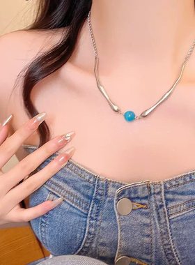 Y2K朋克猫眼石锁骨链百搭