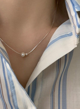 精致极简珍珠钛钢锁骨链女百搭