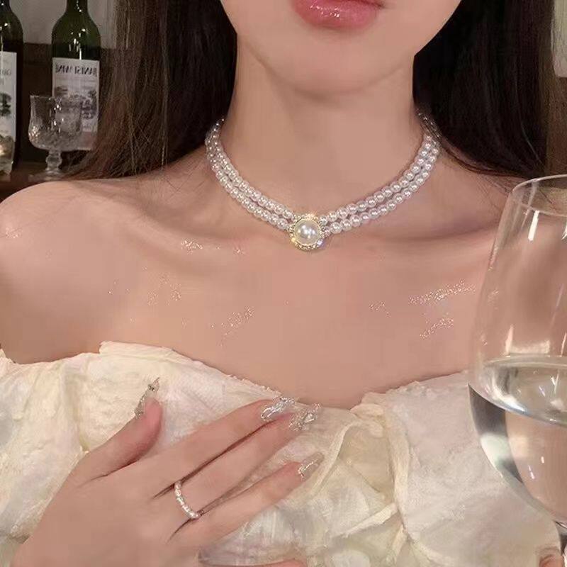 珍珠项链2024新款项链四件套高级感锆石蝴蝶结锁骨链轻奢小众颈链